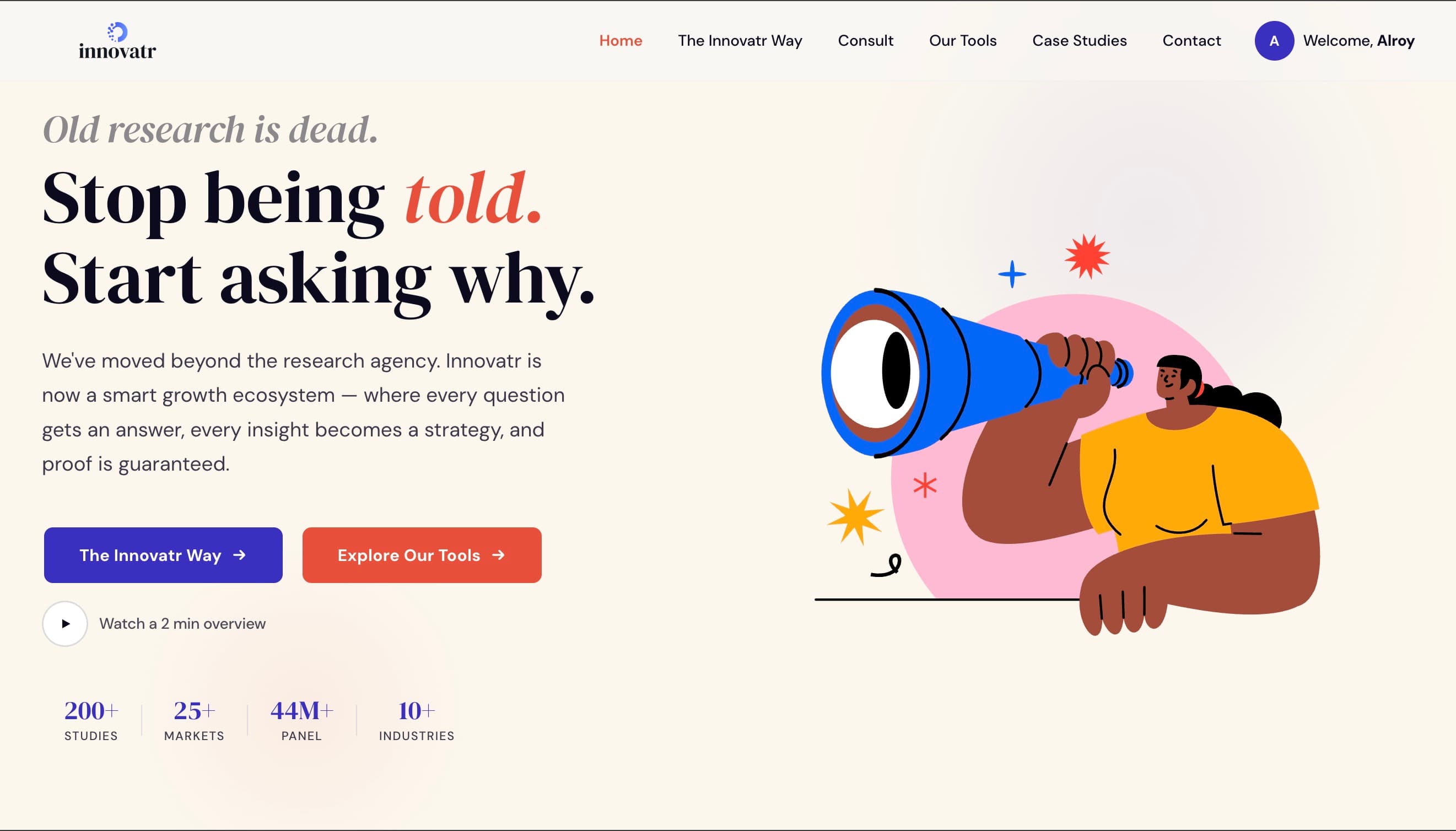 The Innovatr homepage after the rebuild