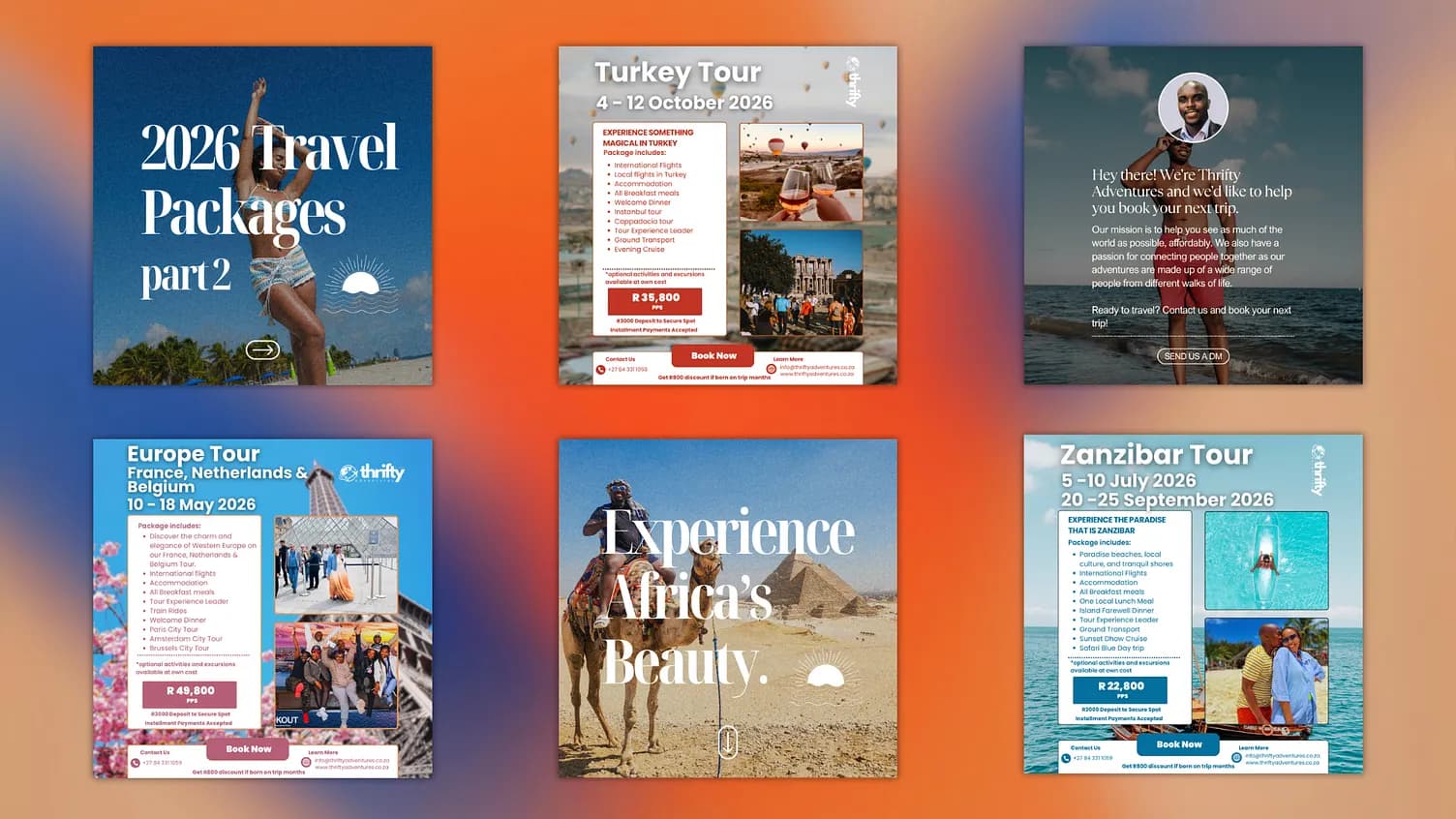 Thrifty Adventures social campaign post grid